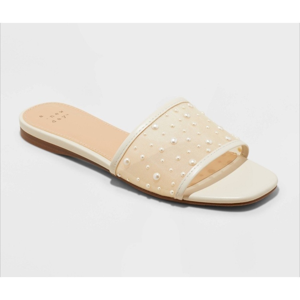 A New Day Women's Elain Pearl Mesh Slide Sandals Size 9.5 NWT cream